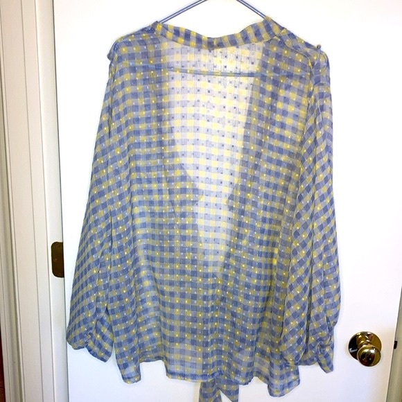Free People Picnic Plaid, Tie front, Blue and Yellow Kimono, One Size - Picture 3 of 10
